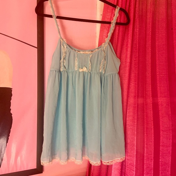 Victoria's Secret Other - Vintage Victoria’s Secret Slip Dress Mini Lingerie Blue Lace Sabrina Carpenter